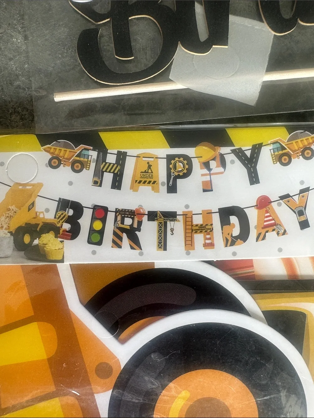 Construction Birthday Banner, Cake topper and cupcake picks or just for decor